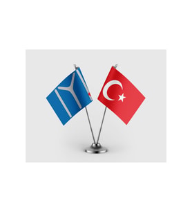 Kayı Boyu Bayrağı ve Türk Bayrağı İkili Saten Masa Bayrağı Takımı