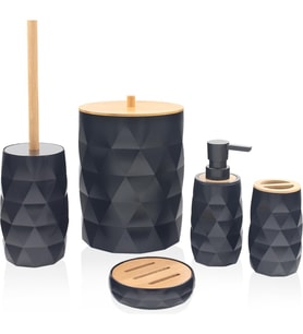 İndecor Banyo Takımı 5 Parça Bambu Kapak Mia Mix IND689 VESP 247 6894 (Siyah)