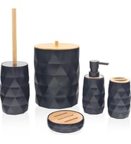 İndecor Banyo Takımı 5 Parça Bambu Kapak Mia Mix IND689 VESP 247 6894 (Siyah)