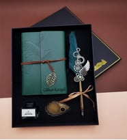 Divit Hokka Seti Tüylü Kalem Seti & Kişiye Özel Deri Defter Mürekkepli Kalem - İsim Baskılı Günlük Hatıra Defter