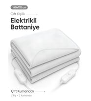 Beylini OMAK Çift Kişilik Elektrikli Battaniye Çift Kumandalı Tam Güvenlikli Dayanıklı Çift Kademeli Termostatlı Elektrikli Yatak Isıtıcı 140x170 CM