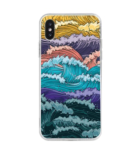 Iphone XS MAX Uyumlu Renkli Deniz Dalgaları Tasarımlı Şeffaf Telefon Kılıfı