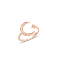 Gümüş rose ayarlamalı ay yıldız yüzük SGTL11683ROSE