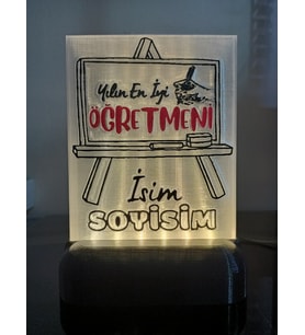 Öğretmene Özel Isimli Dekoratif Led Lamba M4 - Kablolu Adaptörlü - Hediyelik (Günışığı)