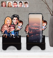 BK Gift Kişiye Özel Aile Karikatürlü Ahşap Biblo Telefon Standı-6