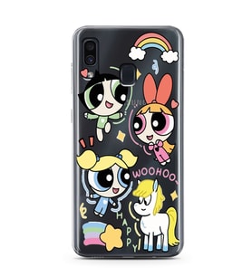 Samsung Galaxy A20/A30 Uyumlu Powerpuff Girls Desenli Şeffaf Telefon Kılıfı