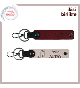 Müzik Kulübü Arkadaşına Unutulmaz Anı, Kişisel Deri Anahtarlık Takımı, İsimleri Yazdır, Bordo-Pudra