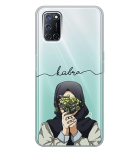 Oppo Çiçek Tutan Kız Tasarımlı Şeffaf Telefon Kılıfı
