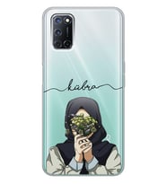 Oppo Çiçek Tutan Kız Tasarımlı Şeffaf Telefon Kılıfı