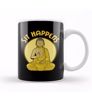Sit Happens Funny Meditation Pun Monk Meditating Kupa Bardak Porselen