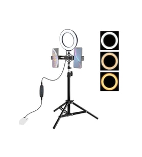 Çift Telefon Tutucu 70cm LED Işık Stand Youtuber ve Canlı Yayın Seti