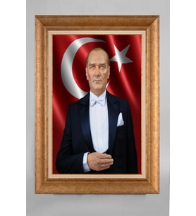 EV İŞYERİ OFİS İÇİN ALTIN ÇERÇEVELİ PASPARTULU ATATÜRK TABLO S222