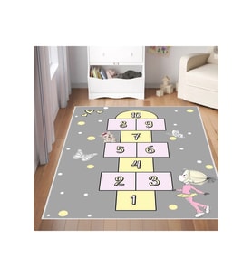 Rovigo Home Dijital Baskı Yıkanabilir Kaymaz Taban Çocuk Halısı RVG4065 (Gri)