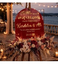 Bordo Akrilik Düğün Karşılama Panosu 50x80 cm Gold Yazılı Nikah Tabelası Büyük Boy