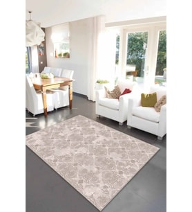 Bej Damask Desen Kaymaz Tabanlı Dekoratif Halı AL005 - 100 x 160 cm