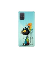 Samsung Galaxy A71 ile Uyumlu Splash Kedi Tasarımlı Şeffaf Silikon Kılıf