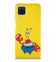 Samsung Galaxy A12 Soft Premier Kapak Bay Yengeç Tasarımlı Silikon Kılıf - Sarı (Şeffaf)
