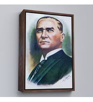 Çerçeveli Atatürk Portre Tablosu Mustafa Kemal Atatürk Dikdörtgen Dekoratif Kanvas Tablo (Beyaz)