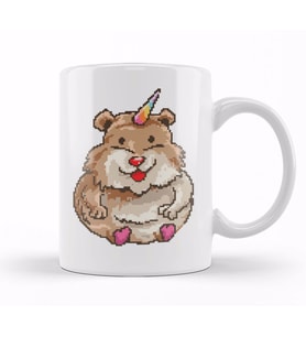 Hamster Unicorn Pixel Art Kupa Bardak Porselen