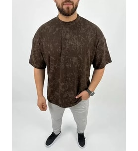 Erkek Premium Tişört OSY Yumuşak Dokulu Yıkamalı Oversize T-Shirt - Kahverengi