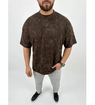 Erkek Premium Tişört OSY Yumuşak Dokulu Yıkamalı Oversize T-Shirt - Kahverengi