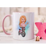 Bk Gift Kişiye Özel Bisiklet Sürücüsü Karikatürlü Pembe Kupa Bardak-5, Sevgiliye Hediye, Arkadaşa Hediye