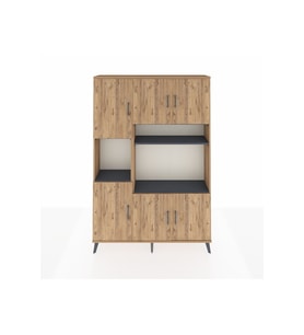 Arges Dolap 9 Raflı 6 Kapaklı 132x30x195 Çam-Çam/Antrasit