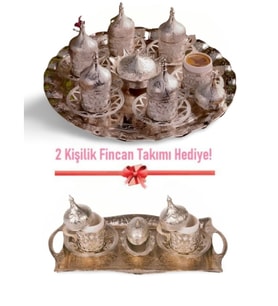 6 Kişilik Özel Üretim Sarmaşık Fincan Takımı & 2 Kişilik Fincan Takımı Hediyeli  Kahve Fincanı Takımı Kahve Fincanı Kahveli Hediye Kutusu (Gümüş)