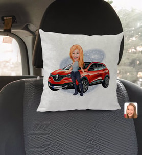 BK Gift Kişiye Özel Plakalı Kadın Renault Kadjar Karikatürlü Kare Araç Koltuk Yastığı-1