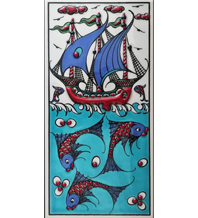 Armada Çini 10x20 Cm ED 213 Kırmızı İznik Kalyon El dekoru Çini Karo