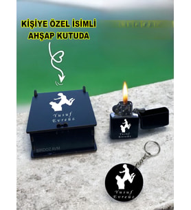 Kişiye Özel Isimli Babalar Günü Siyah Benzinli Çakmak Ve Anahtarlık Özel Ahşap Kutusunda