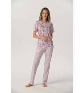 Pijadore 1225 Kadın Klasik Kısa Kol Pijama Takımı (Pembe)