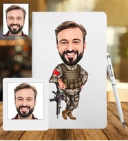 Kişiye Özel Asker Tasarımlı Karikatür Deri Defter & Metal Tükenmez Kalem + Ahşap Çerçeve hediye 88