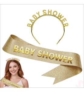 Baby Shower Taç ve Kuşak Seti - Altın