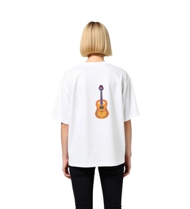 Kadın Oversize Tişört Müzik Temalı Gitar Baskısı Çiçek Geometrik Desen Rahat Kesim Günlük Modern