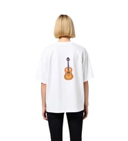 Kadın Oversize Tişört Müzik Temalı Gitar Baskısı Çiçek Geometrik Desen Rahat Kesim Günlük Modern