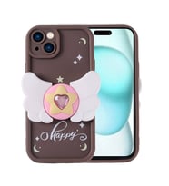iPhone 15 Plus Kılıf Kamera Korumalı Figürlü Tasarım Silikon Kapak (Koyu Kahve)