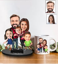 Kişiye Özel Aile Tasarımlı Karikatür Biblo Ve Kupa Hediye Seti 161