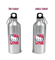 Metal Gumus Kancalı Baskılı Su Matarası 600ml. (107)
