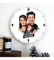 2 Çocuklu Canım Ailem Hediye Karikatürlü Duvar Saati