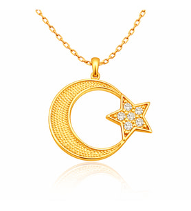 Gümüş Gold Ay Yıldız Kadın Kolye