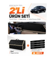 PROTON GEN 2 (2004-2011) Uyumlu Torpido Örtüsü + Deri Bagaj Çantası + Sticker Seti - Siyah Bej