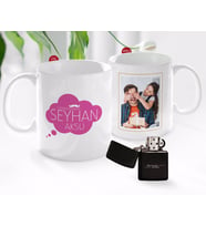 BK Gift Kişiye Özel Babalar Günü Hediyesi Fotoğraflı Kupa Bardak ve Benzinli Çakmak Seti-29 (Model 1)