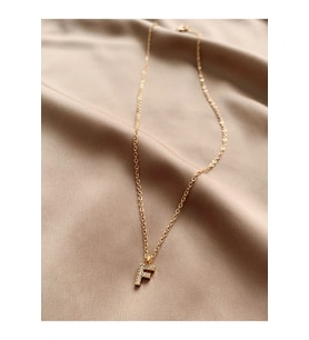 Zirkon Taşlı Minimal Gold F Harfli Kolye