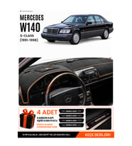 MERCEDES W140 (1991-1998) Uyumlu Torpido Örtüsü Torpido Kılıfı - Siyah Kahverengi
