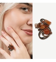 Bakır Bronz Alaşım Kadın Yüzük - Amorf Kırmızı Akik Doğaltaşlı - Retro Tasarım - Ayarlanabilir Ölçü