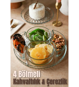 4 Bölmeli Cam Kahvaltılık - Çerezlik