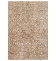 Bej Ekru Eskitme Vintage Çiçekli Bordürlü Yumuşak Polyester Halı Abrum Salon Koridor