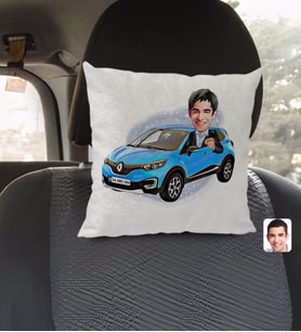 BK Gift Kişiye Özel Plakalı Erkek Renault Captur Karikatürlü Kare Araç Koltuk Yastığı-1