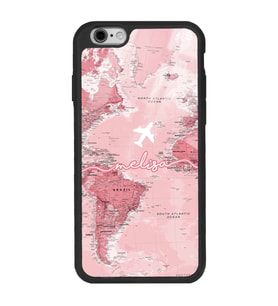 iPhone 6 Plus Uyumlu Pembe Harita Tasarımlı Glossy Telefon Kılıfı